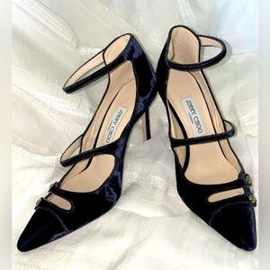 Jimmy Choo Blue Velvet Ankle Strap Heels